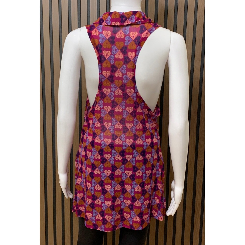 Free People Heart Mesh Ruched Button Front Racerback Multi Color Tunic Top XL - Picture 3 of 8